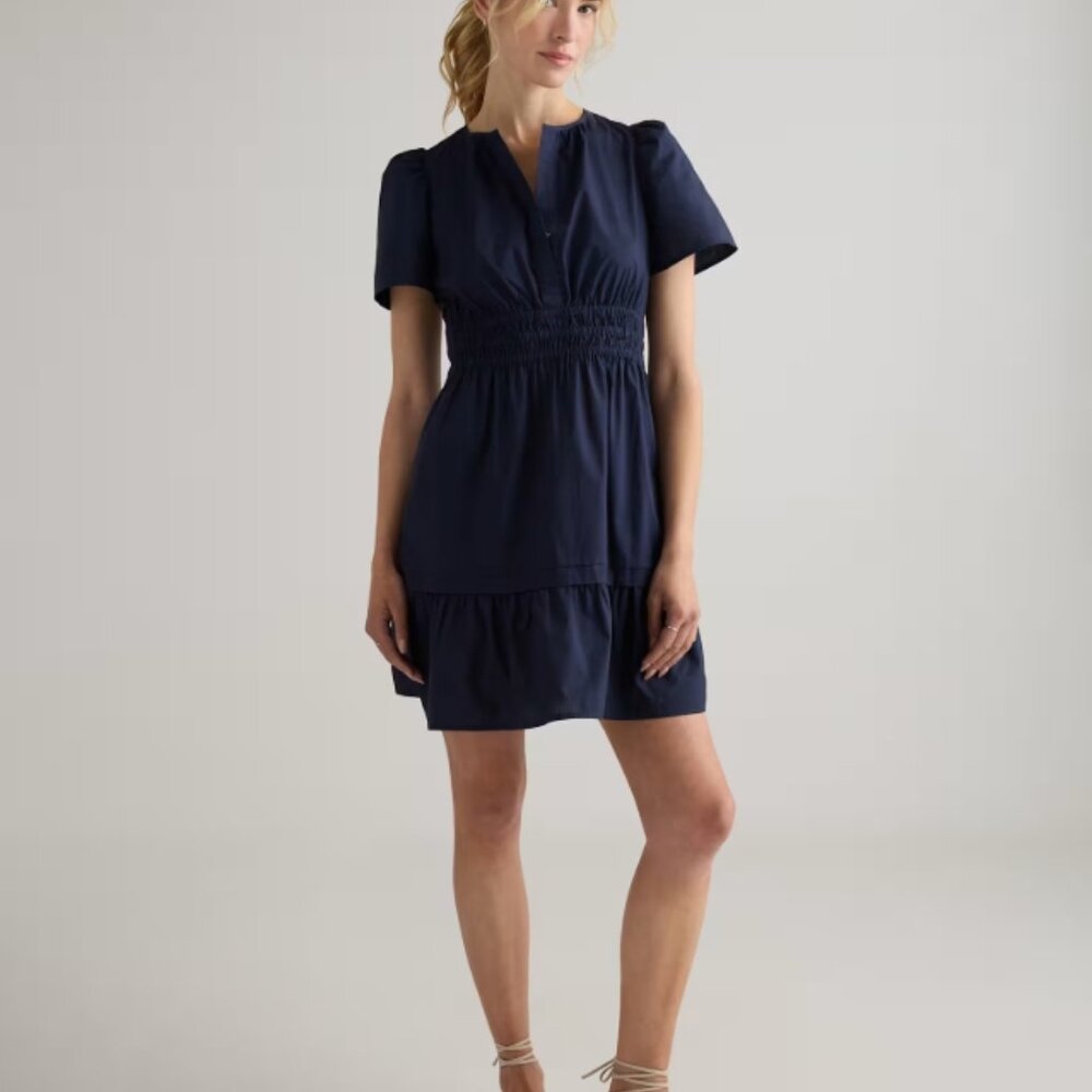 Navy Blue 100% Organic Cotton Poplin Tiered Mini Dress